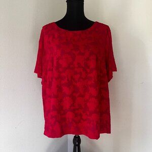 LOFT Plus Jacquard Flutter Sleeve Top Blouse - Red - Size 14W